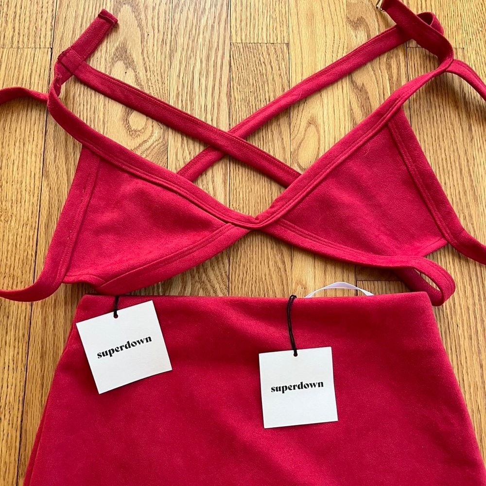 Superdown Red Faux Suede Set, Size Small - Picture 3 of 4